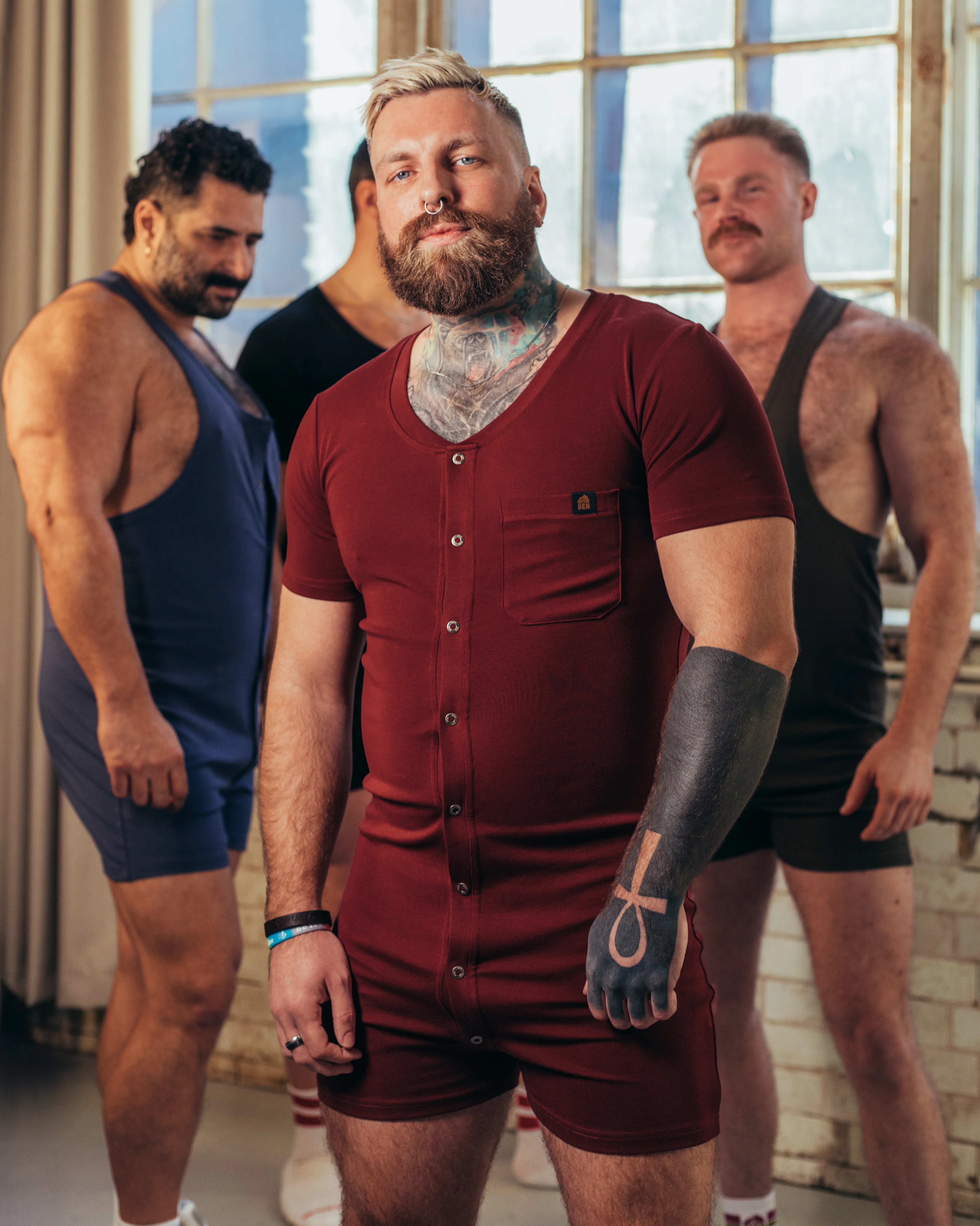 Short Sleeve Summer Union Suit - Burgundy