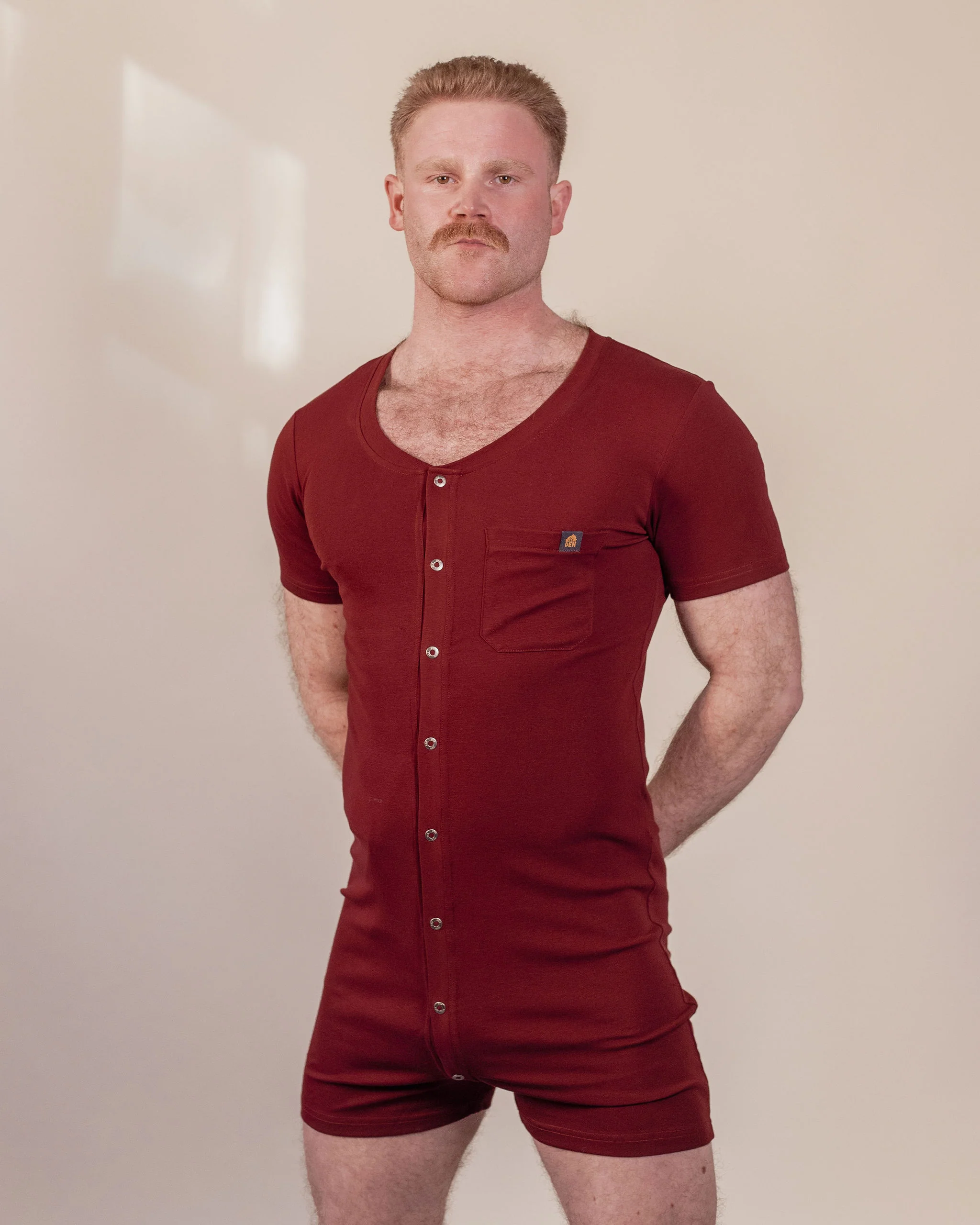 Short Sleeve Summer Union Suit - Burgundy - Image 2